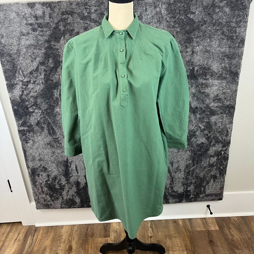 Pomander Place Tuckernuck Green Polly Dress Mini Cotton 3/4 Sleeve Popover M